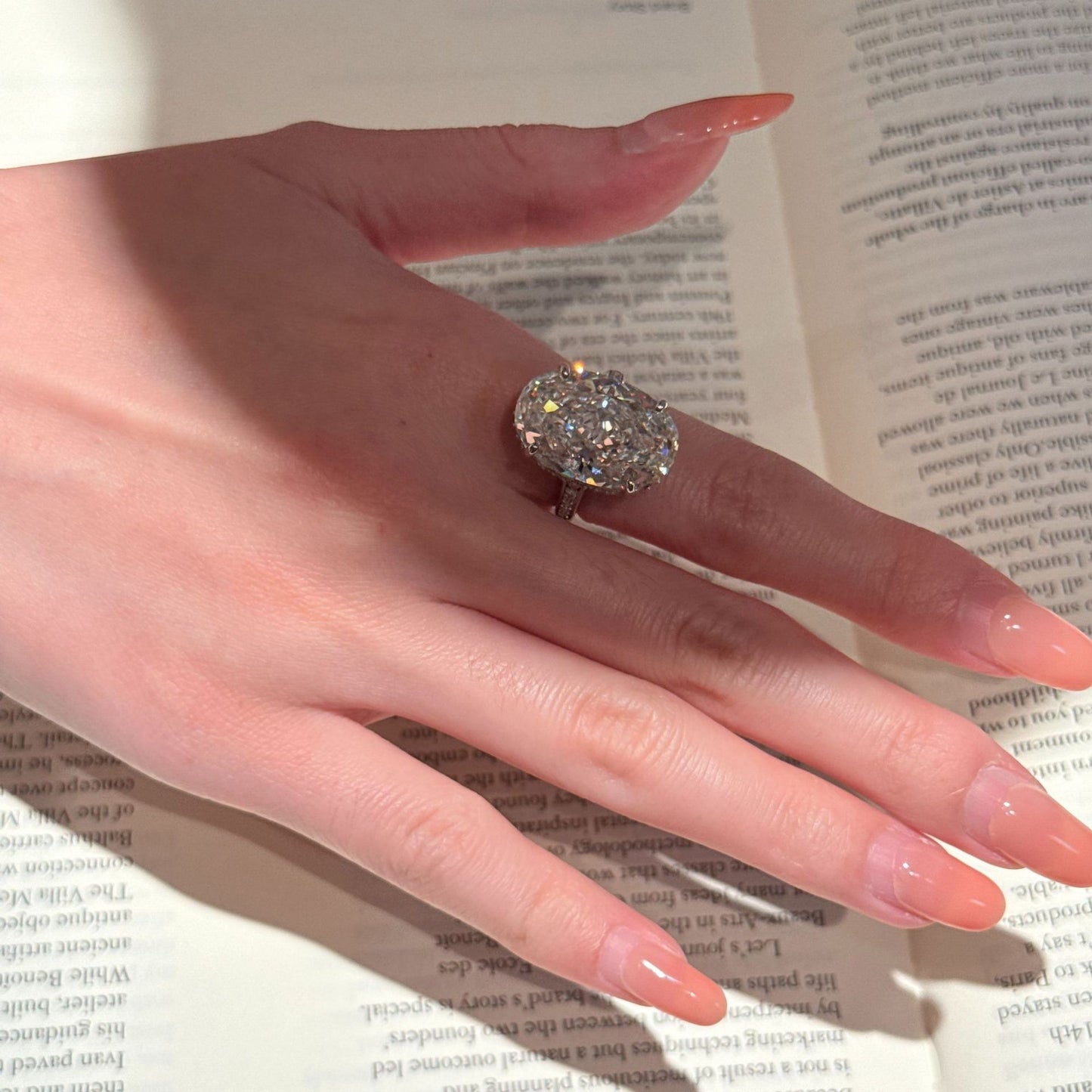 S925 Sterling Silver Ring Women's 13 * 20 Large Crahau Set with Pigeon Egg Ice Flower Cut Cold Ring
