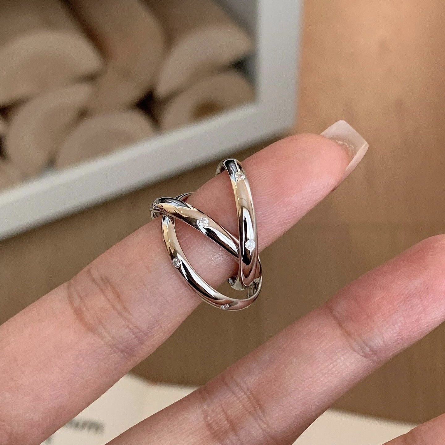 S925 whole body sterling silver court style multi-layer winding three-ring ring women's high-end simple stacking wearing zirconium index finger ring