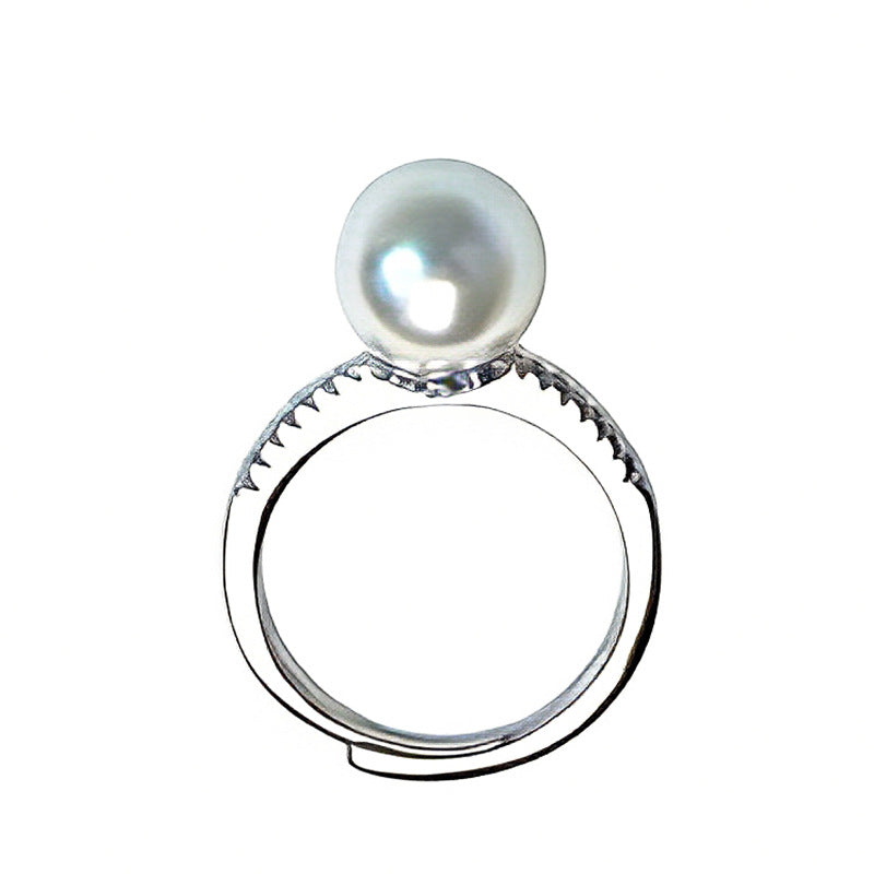 Pearl Ring S925 Sterling Silver Ring Women's Personality Niche Inlaid Zircon Open Live Buckle Seiko Versatile Premium Sense