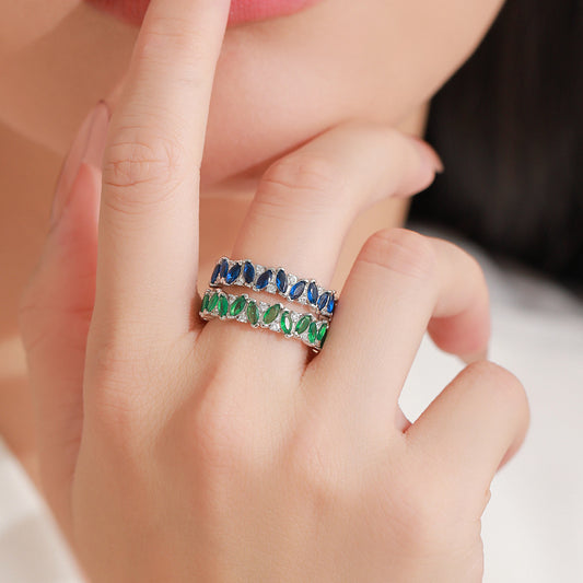 S925 sterling silver luxury full diamond irregular color matching emerald zircon ring women's retro new hand jewelry