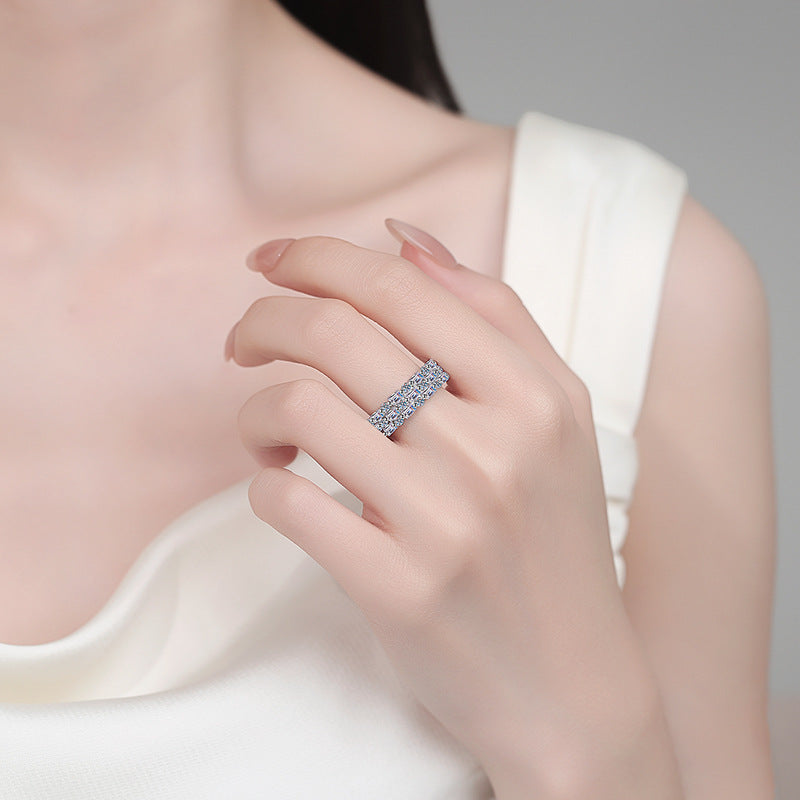 S925 sterling silver all-moissanite ring women's rectangular regular row ring luxury luxury ring personality trend