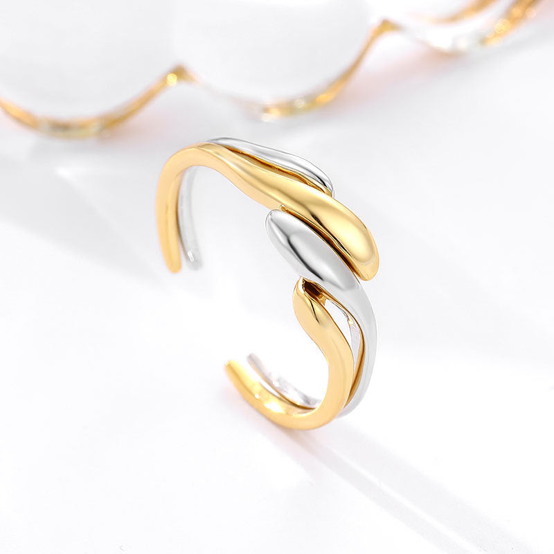 S925 sterling silver ring women's two-in-one combination plated 18k gold ring personality niche winding punk