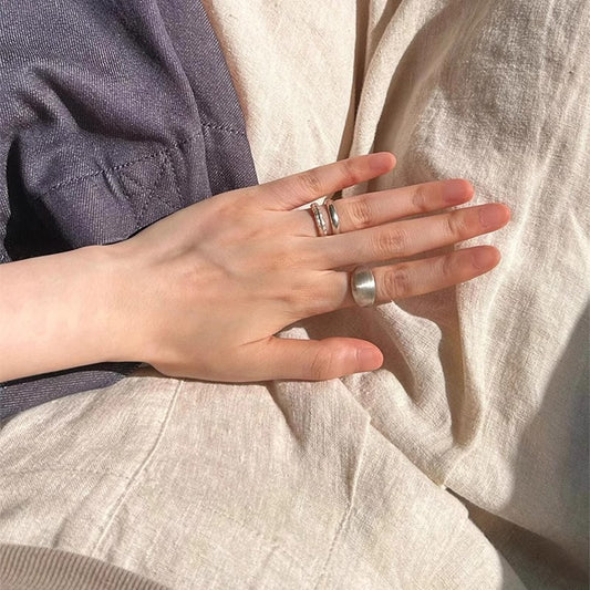 S925 Sterling Silver Brushed Matte Plain Ring Women's Niche Design Stacked Index Finger Ring Cold Wind Premium Ring