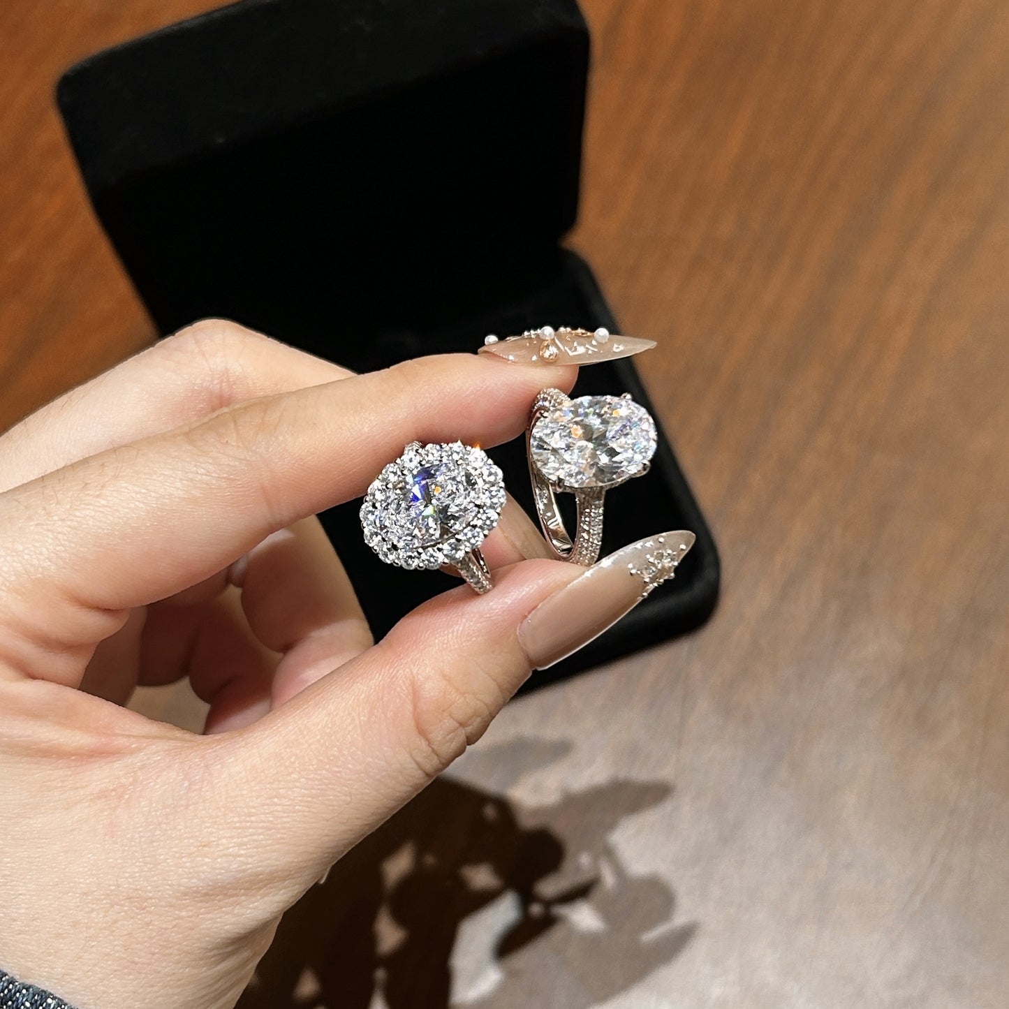 S925 Sterling Silver 8A High Carbon Diamond Rectangular Triangular Denier Cut Luxury Group Ring