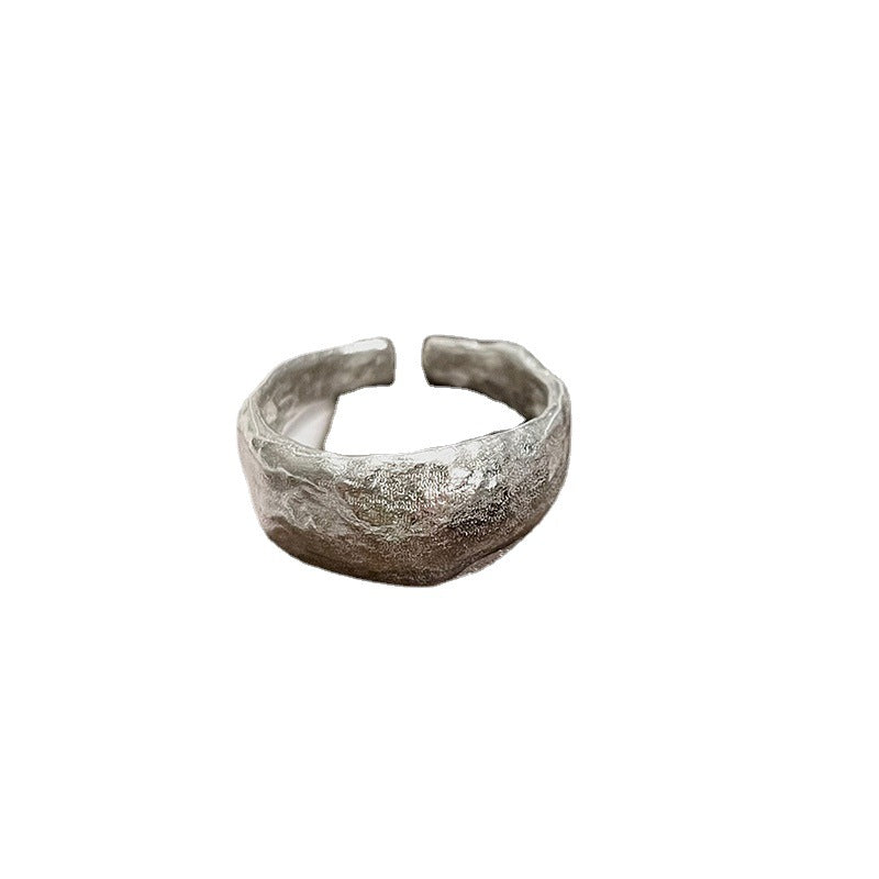 Whole body s925 sterling silver hammer pattern handmade collection niche design high sense ins style versatile fashion men's and women's rings