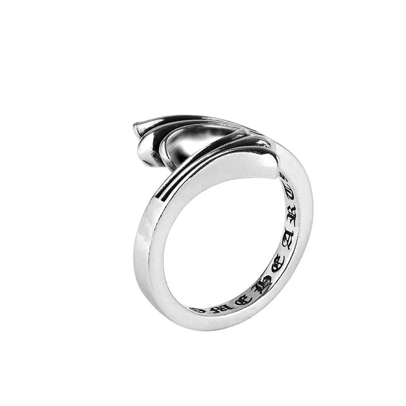 CH Classic Gram Heart Cross Open Ring S925 Sterling Silver Male and Female Couples Retro Fashion Thick Ring