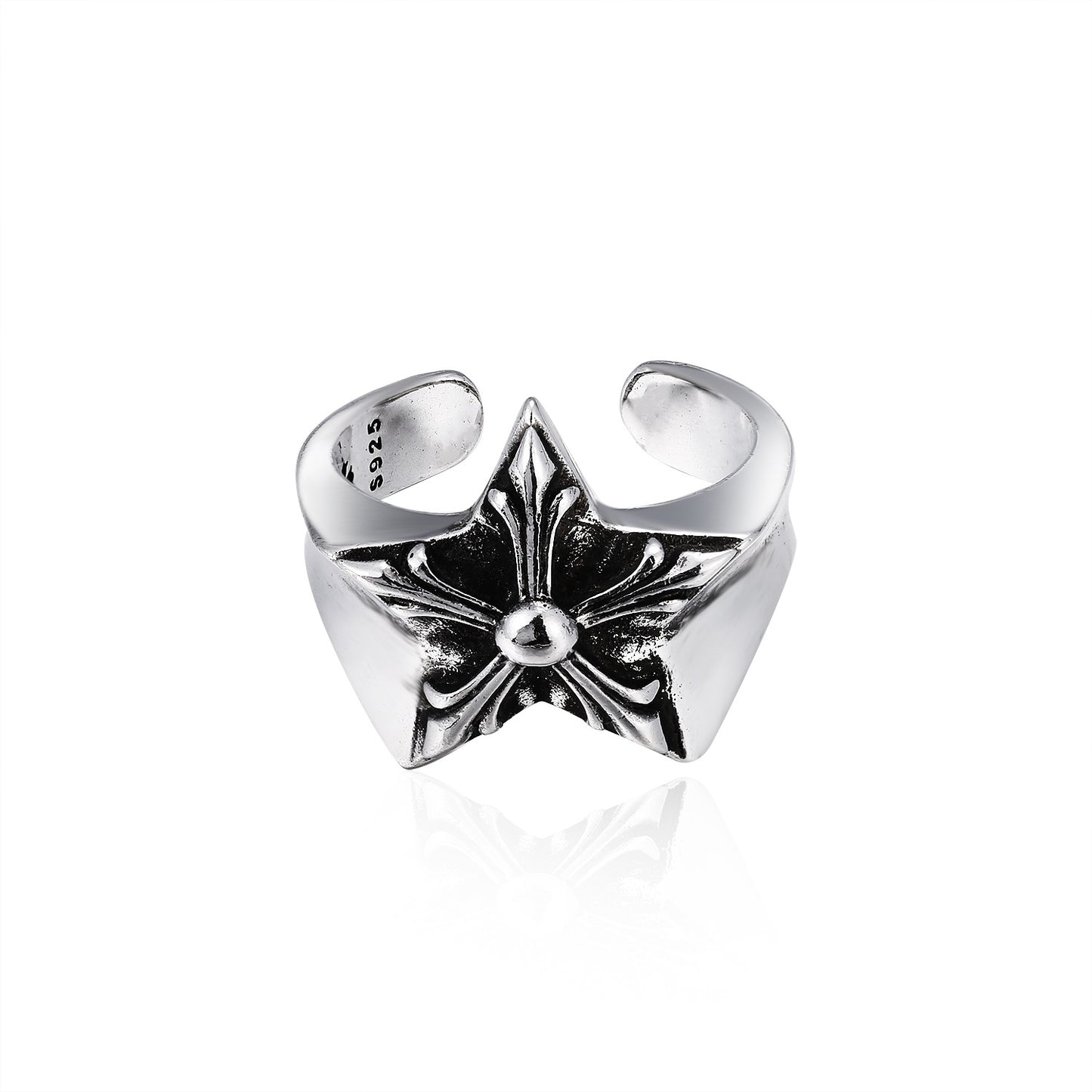 CH Classic Gram Heart Cross Open Ring S925 Sterling Silver Male and Female Couples Retro Fashion Thick Ring