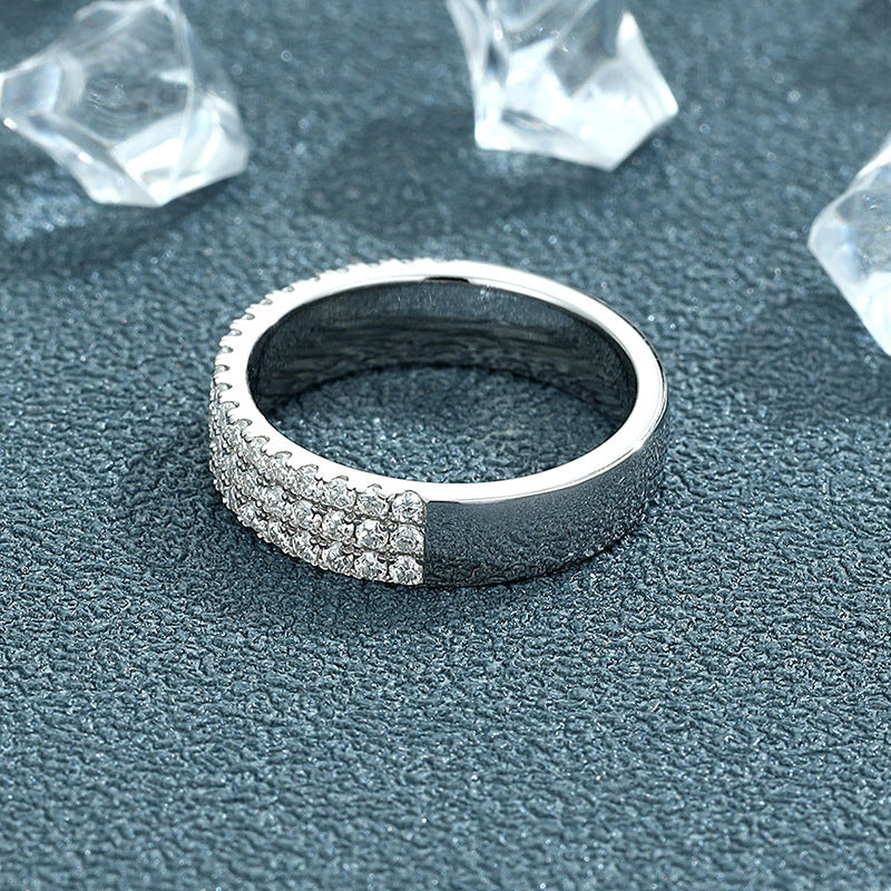 Mozambican diamond ring women's niche 925 silver two-row three-row ring full of diamonds, high-end ins style light luxury couple ring