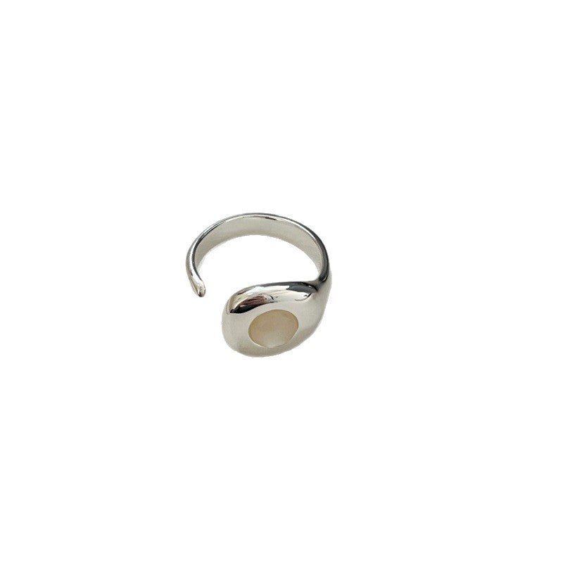 Korean niche design silver jewelry S925 sterling silver temperament white fritillary open ring high-end stacking