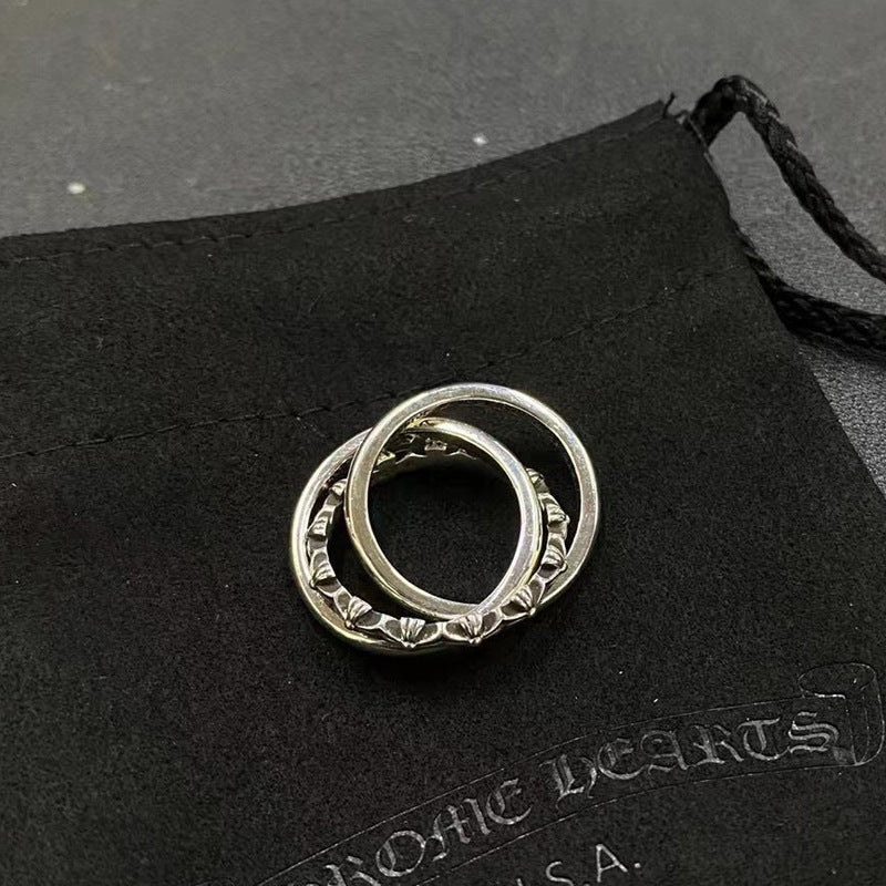 Sterling silver Crow New three-ring ring, punk hip-hop trend personality niche versatile men's and women's same ring