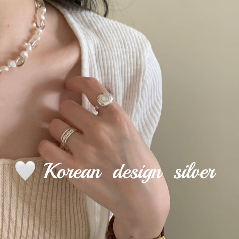 Korean niche design silver jewelry S925 sterling silver temperament white fritillary open ring high-end stacking