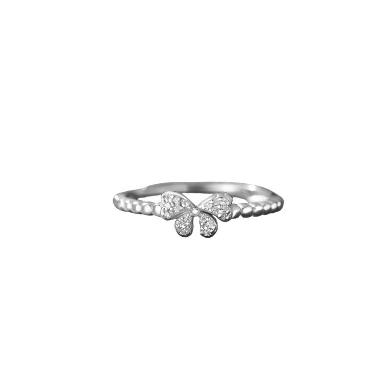 S925 sterling silver S999 foot silver bow zircon ring atmosphere sweet Korean style exquisite simple jewelry hair