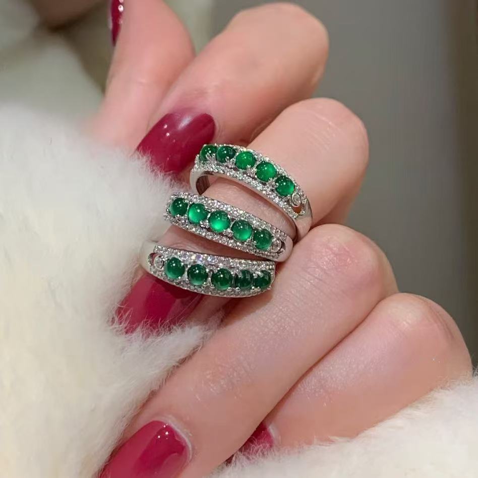 Sterling silver new Chinese retro Guatemala jadeite ring, women's ice transparent cold index finger ring, light luxury temperament ring