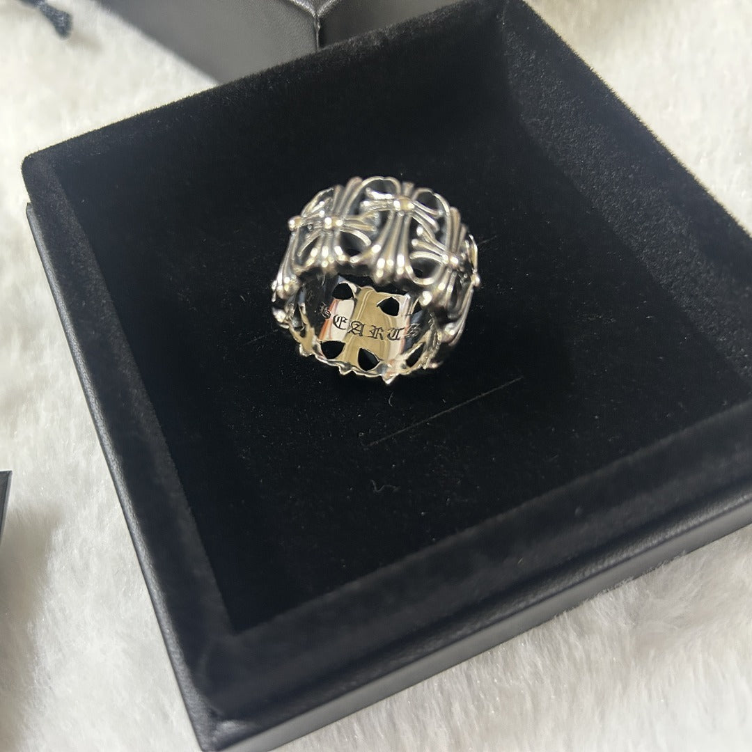 s925 silver ring, croco core, ancient tomb hollow ring, men's and women's trend retro and old ring