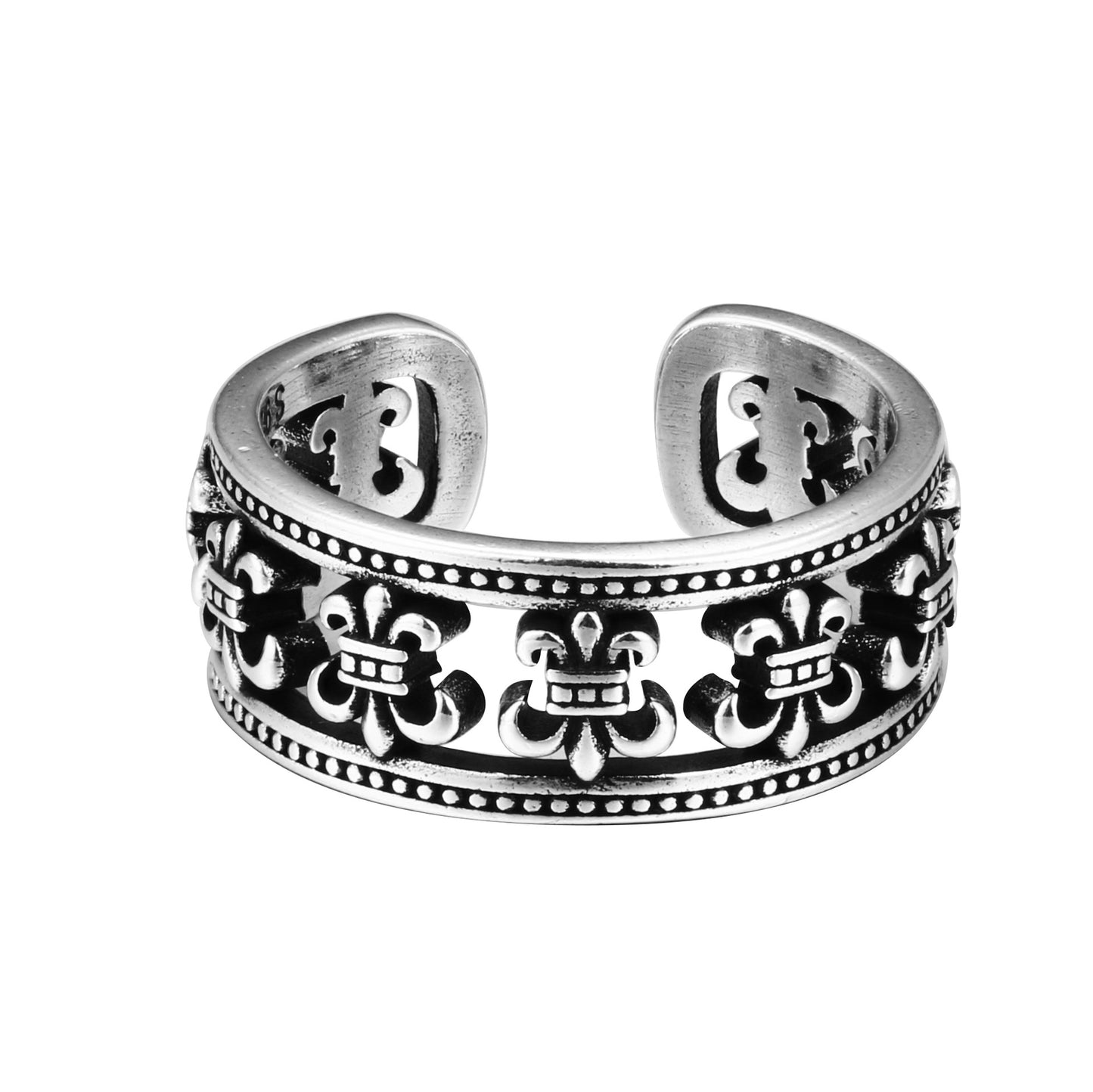 CH Classic Gram Heart Cross Open Ring S925 Sterling Silver Male and Female Couples Retro Fashion Thick Ring