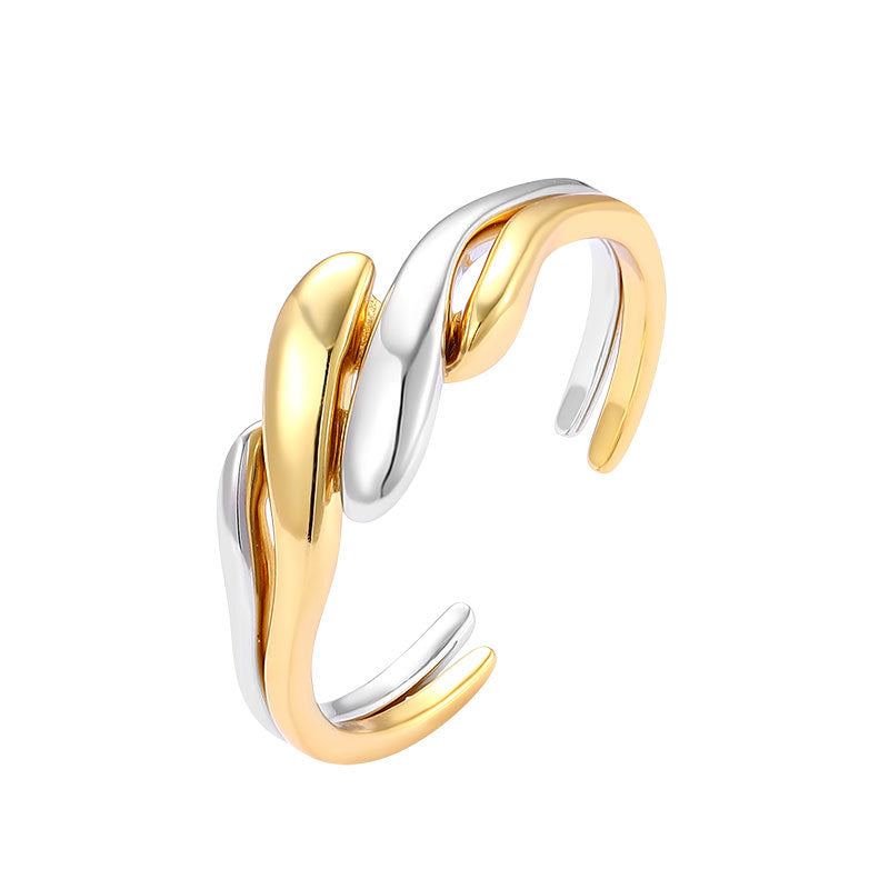 S925 sterling silver ring women's two-in-one combination plated 18k gold ring personality niche winding punk