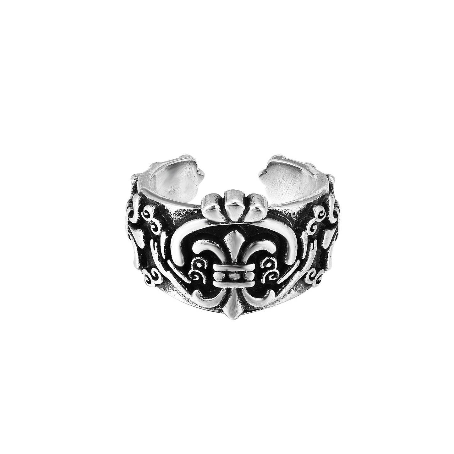 CH Classic Gram Heart Cross Open Ring S925 Sterling Silver Male and Female Couples Retro Fashion Thick Ring