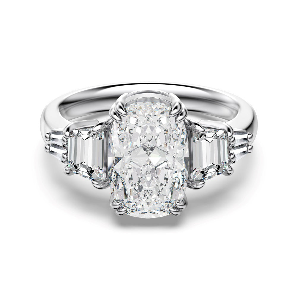 S925 Sterling Silver 8A High Carbon Diamond Rectangular Triangular Denier Cut Luxury Group Ring