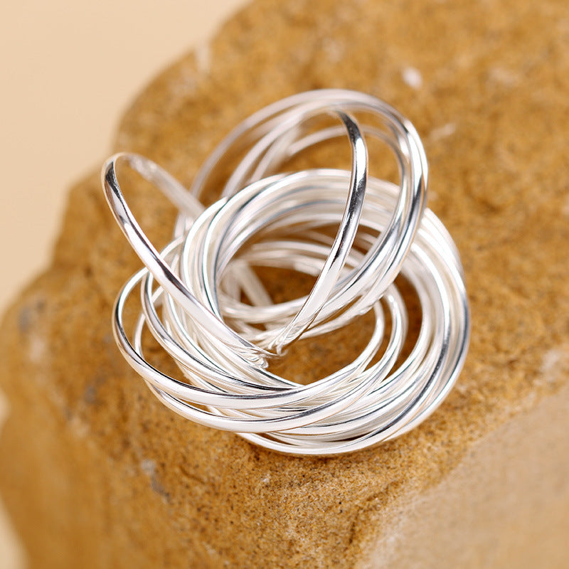 925 silver fashion 21 ring plain ring silver silk ring women's ins style light luxury high-end niche ring new product