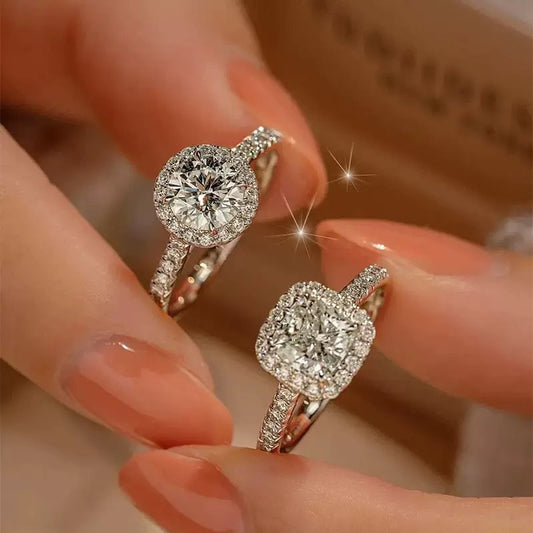 Imitation S925 silver square bag ring, high-end moissanite diamond ring, light luxury