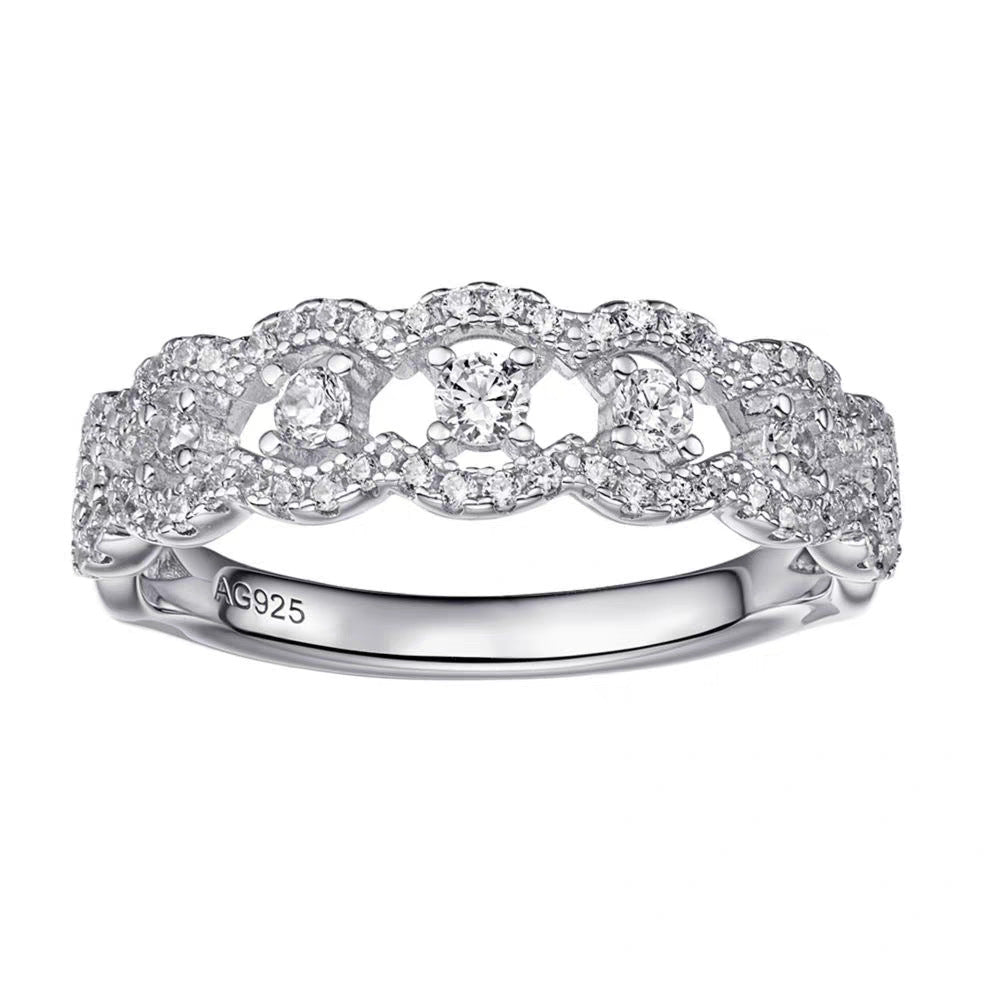 Moissanite sterling silver hollow lace row ring women's simple niche jewelry stacked ring fashion senior wholesale