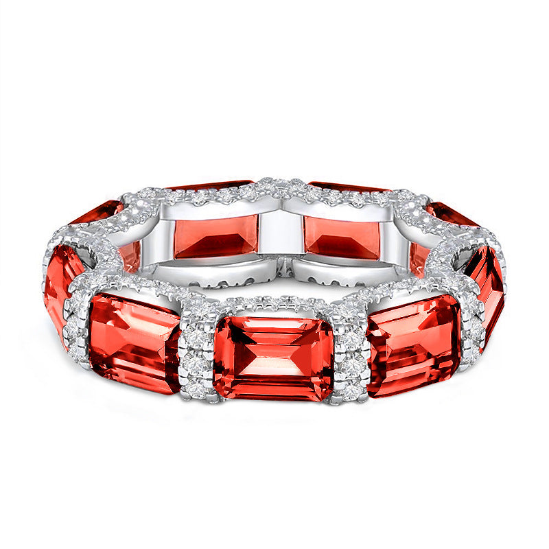 New Emerald Row Ring S925 Sterling Silver Ring Women's Niche Design Premium Silver Jewelry