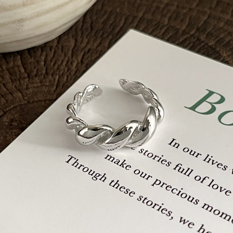 925 sterling silver twist croissant ring women's ins niche fashion personality temperament open ring J5104