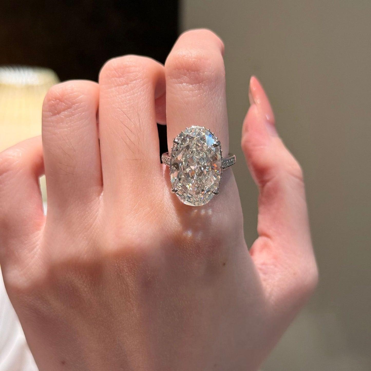 S925 Sterling Silver Ring Women's 13 * 20 Large Crahau Set with Pigeon Egg Ice Flower Cut Cold Ring