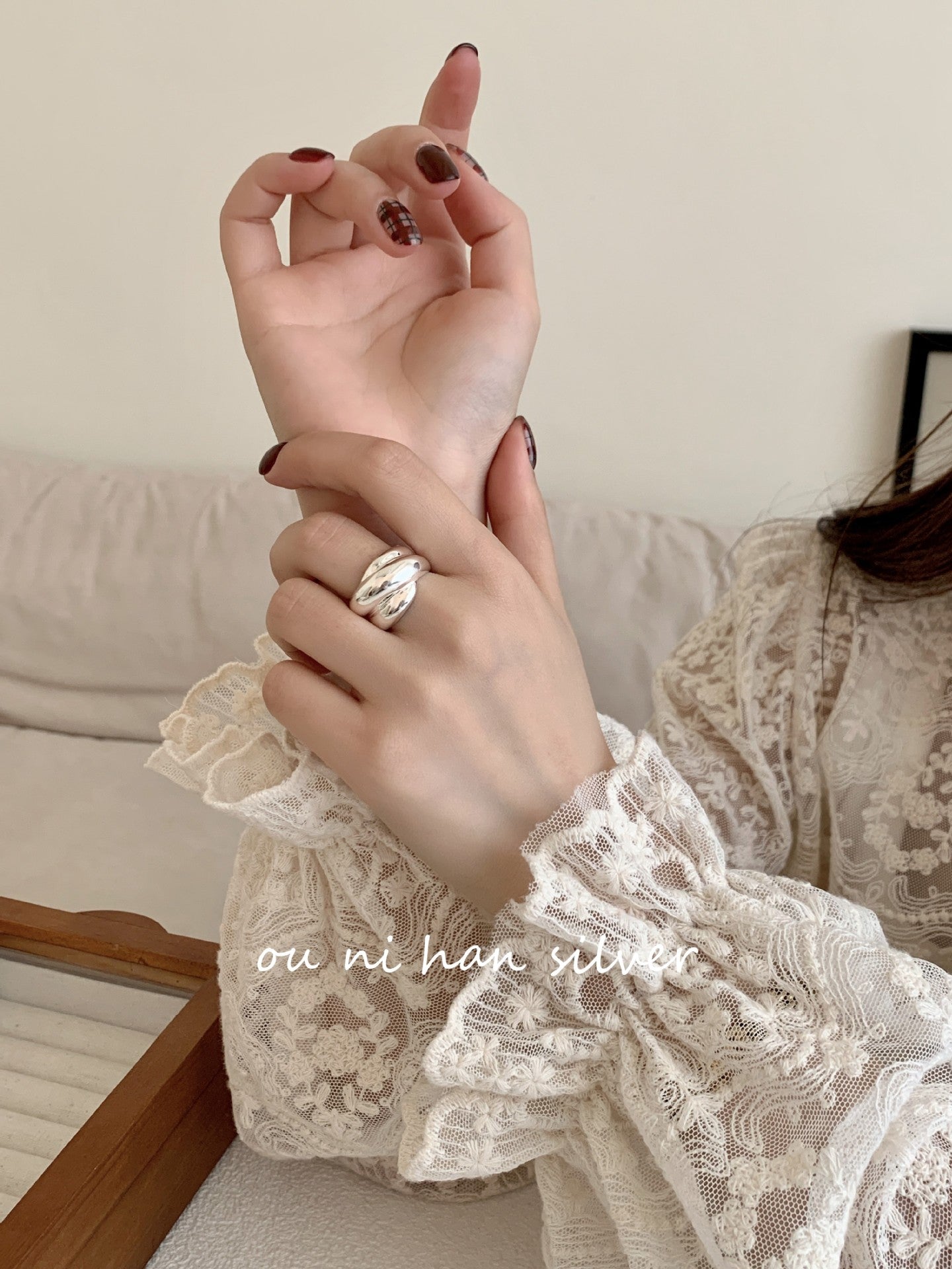 Heavy Industry S925 Sterling Silver Ring Women's ins Style Niche Design High Sense Light Luxury Fashion Index Finger Ring
