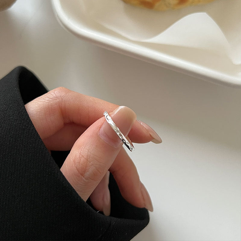 不规则纹理戒指女s925纯银INS网红博主同款简约捶打设计单戒0198L