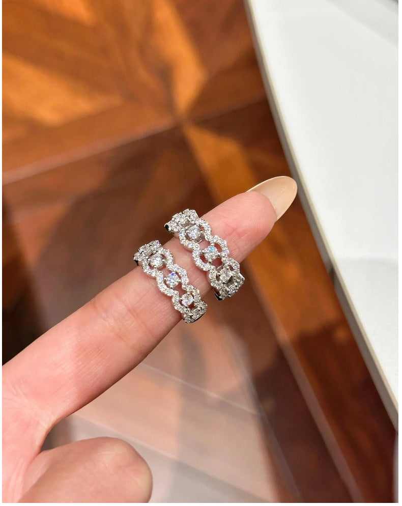 Moissanite sterling silver hollow lace row ring women's simple niche jewelry stacked ring fashion senior wholesale