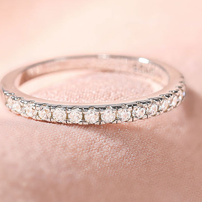 Natural AAA zircon jewelry 925 sterling silver sparkling diamond ring, zircon silver ring half circle.