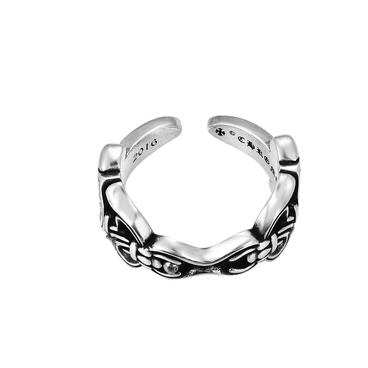 CH Classic Gram Heart Cross Open Ring S925 Sterling Silver Male and Female Couples Retro Fashion Thick Ring