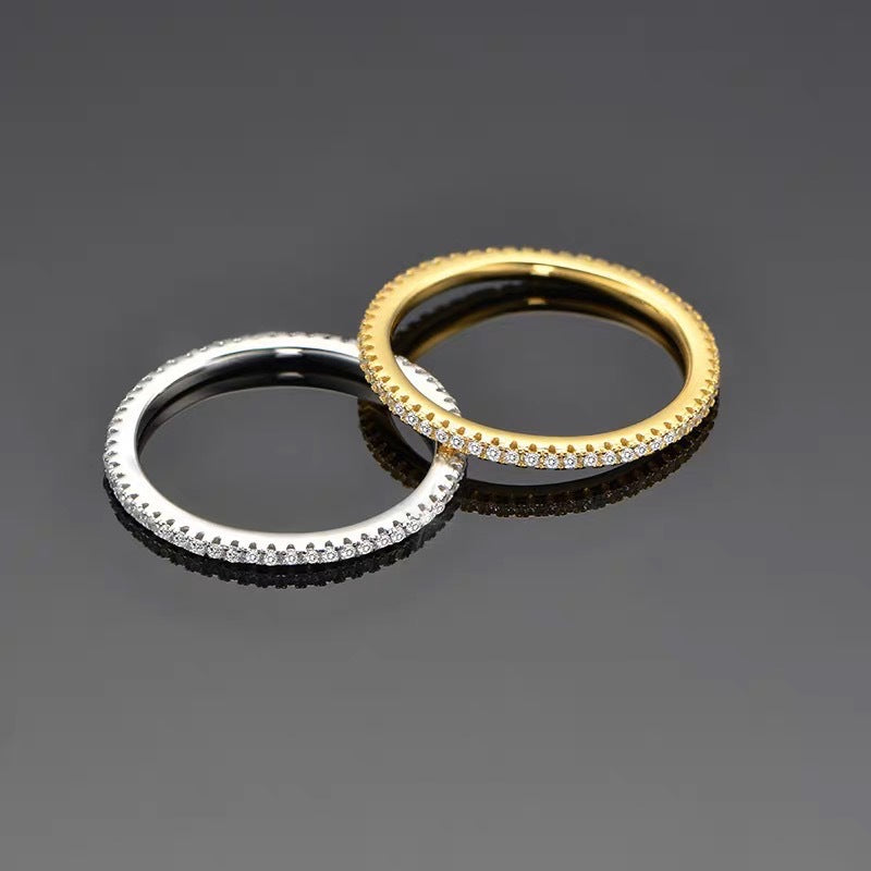 S925 sterling silver plain ring diamond ring simple fashion versatile temperament ring ins style