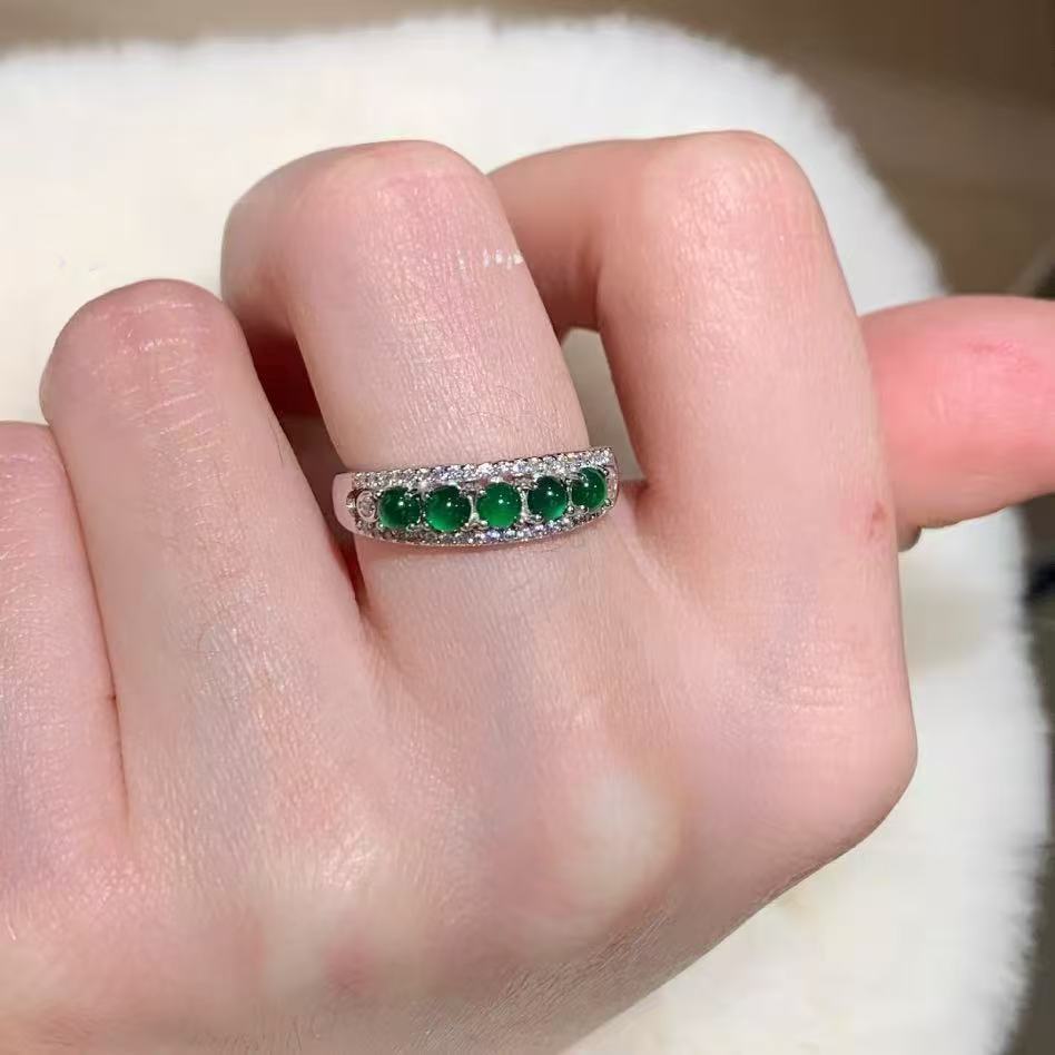 Sterling silver new Chinese retro Guatemala jadeite ring, women's ice transparent cold index finger ring, light luxury temperament ring