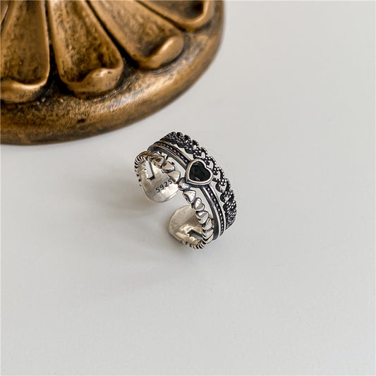 Love control, old retro multi-layer love ring, whole body 925 sterling silver adjustable INS niche ring wholesale