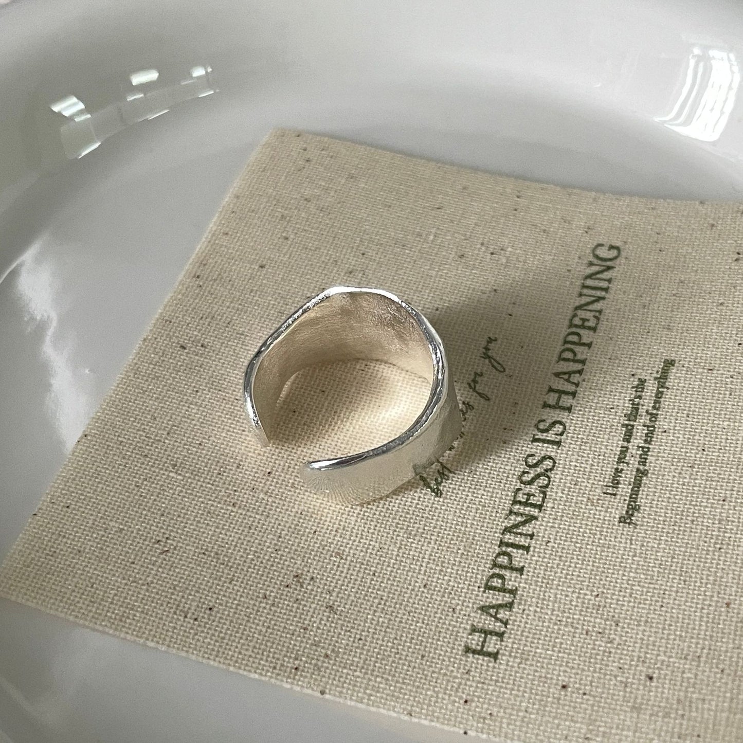 S925 sterling silver Korean version of matte texture curved ring for women's texture heavy industry Korean blogger ring tide jewelry