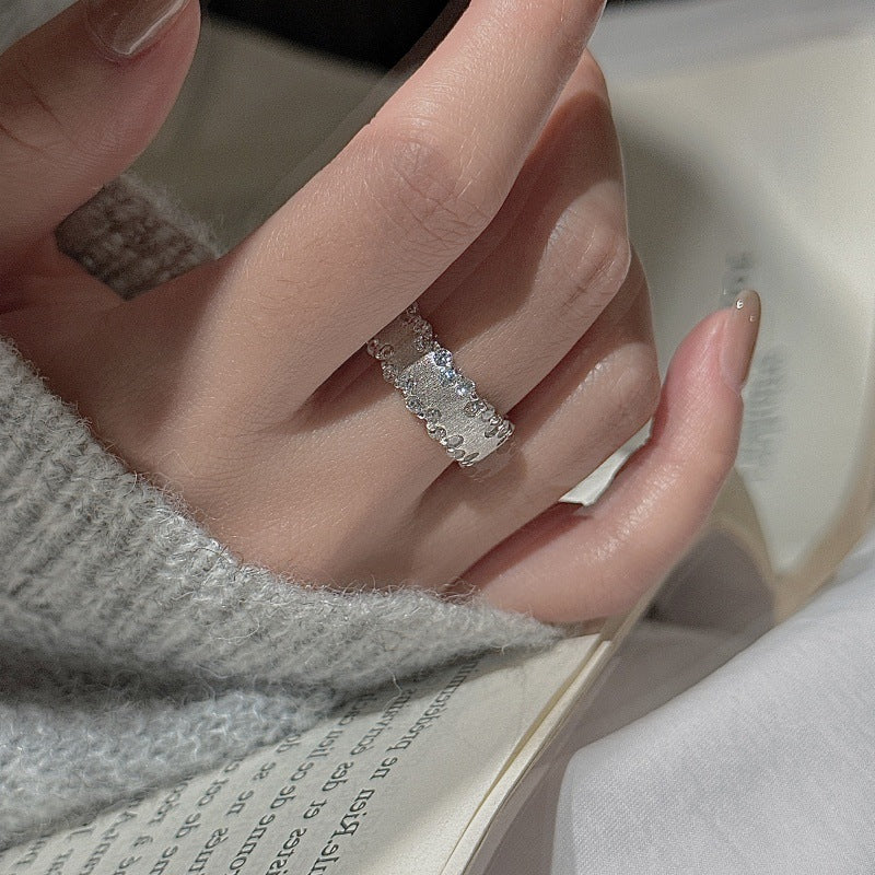 S925 sterling silver micro-inlaid zircon ring niche design simple and fashionable medieval vintage geometric opening ring