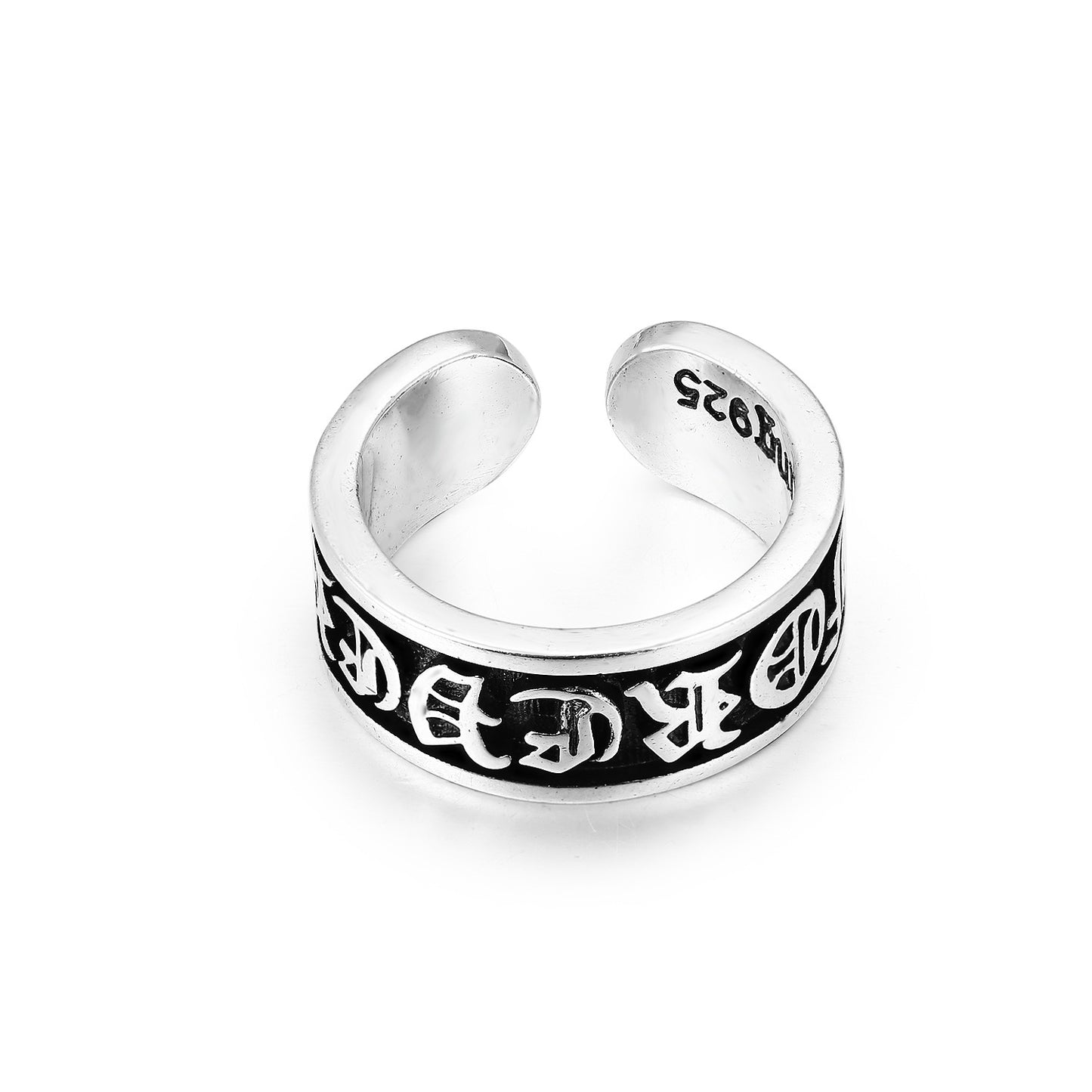 CH Classic Gram Heart Cross Open Ring S925 Sterling Silver Male and Female Couples Retro Fashion Thick Ring