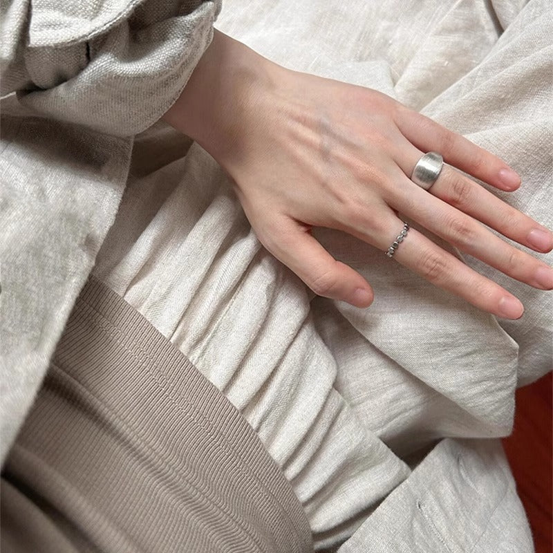 S925 Sterling Silver Brushed Matte Plain Ring Women's Niche Design Stacked Index Finger Ring Cold Wind Premium Ring
