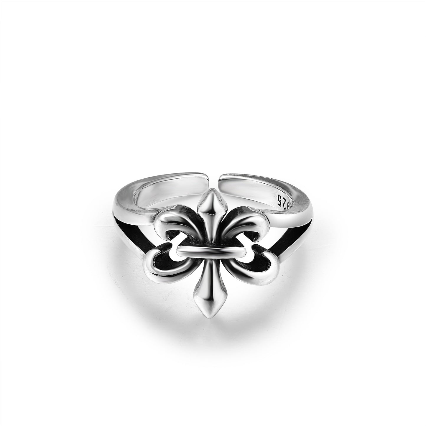 CH Classic Gram Heart Cross Open Ring S925 Sterling Silver Male and Female Couples Retro Fashion Thick Ring