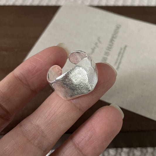 S925 sterling silver Korean version of matte texture curved ring for women's texture heavy industry Korean blogger ring tide jewelry