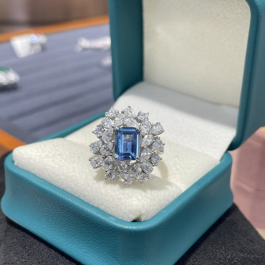 S925 sterling silver cultivated sky blue spinel ring fashion niche rectangular 6 * 8mm