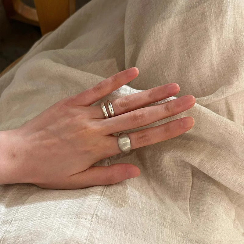 S925 Sterling Silver Brushed Matte Plain Ring Women's Niche Design Stacked Index Finger Ring Cold Wind Premium Ring