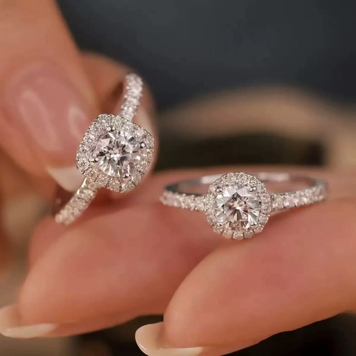 Imitation S925 silver square bag ring, high-end moissanite diamond ring, light luxury