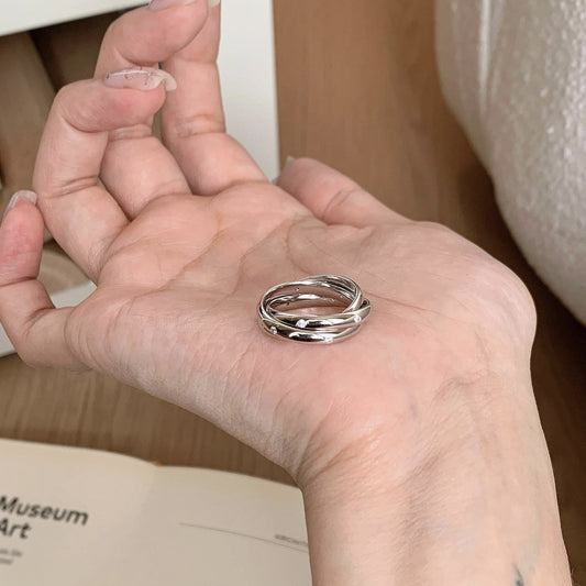 S925 whole body sterling silver court style multi-layer winding three-ring ring women's high-end simple stacking wearing zirconium index finger ring