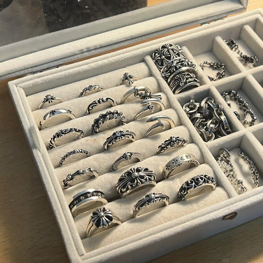 CH Classic Gram Heart Cross Open Ring S925 Sterling Silver Male and Female Couples Retro Fashion Thick Ring