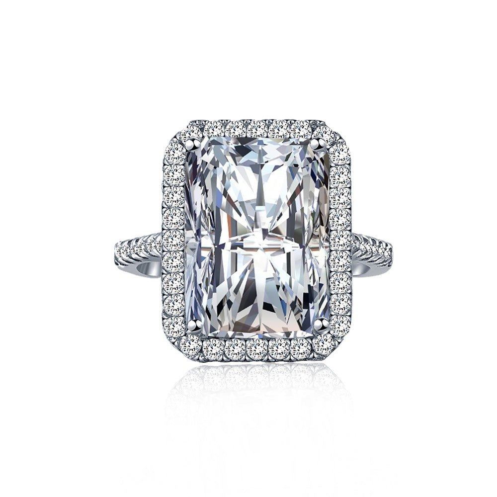 S925 Sterling Silver 8A High Carbon Diamond Rectangular Triangular Denier Cut Luxury Group Ring