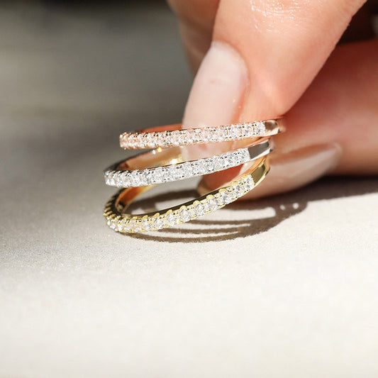 Natural AAA zircon jewelry 925 sterling silver sparkling diamond ring, zircon silver ring half circle.