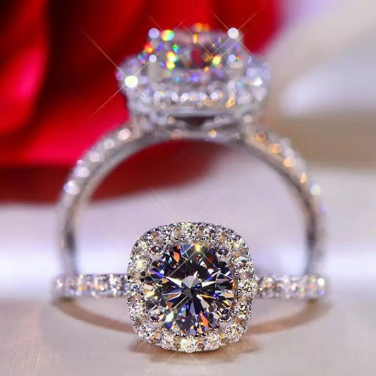 Imitation S925 silver square bag ring, high-end moissanite diamond ring, light luxury